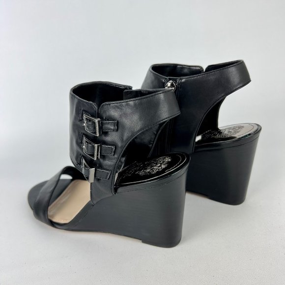 Vince Camuto Womens Lyssia Black Leather Sandals Open Toe Wedge Buckles size 9 - Picture 8 of 16